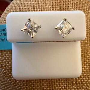 14 K Gold over Solid Sterling Silver 2.42 Carat Cushion Cut Moissanite Earrings